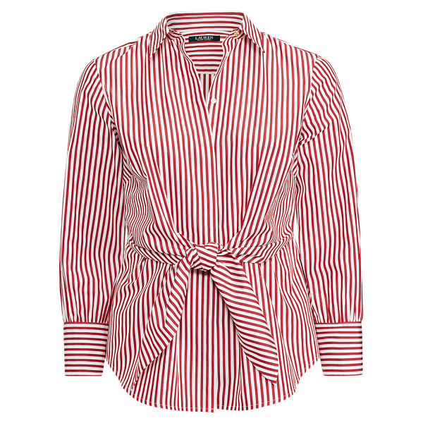 ラルフ・ローレン Lauren Ralph Lauren Tie Front Cotton-Blend Shirt レディース シャツ トップス Re Striped Tie-Front Cotton Shirt