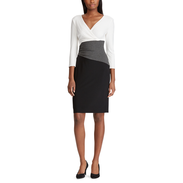 Black/Heather Grey/Lrn Wh Colour-Blocked Jersey Dress Lauren 3