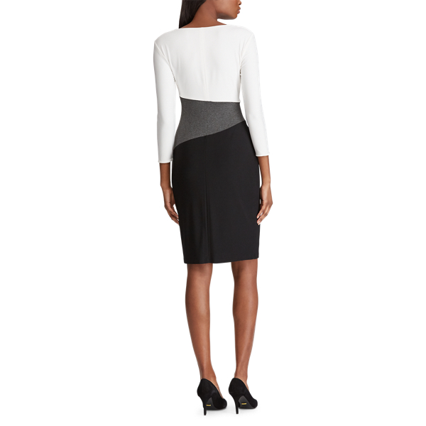 Black/Heather Grey/Lrn Wh Colour-Blocked Jersey Dress Lauren 4