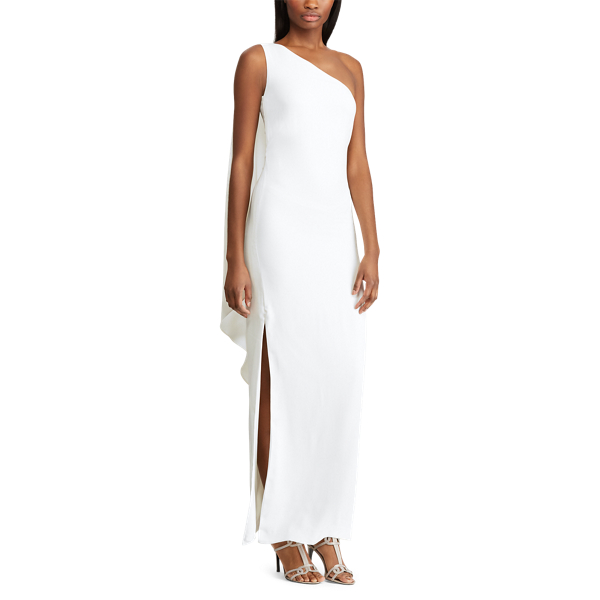 Lauren White Cape One-Shoulder Gown Lauren 2