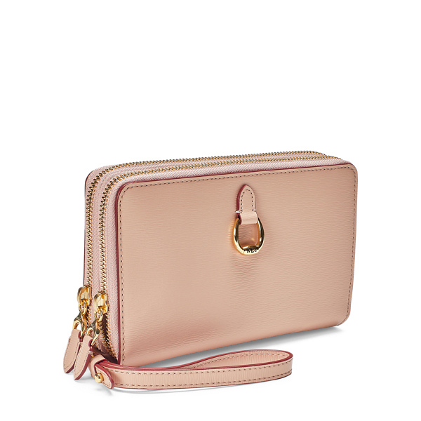 Mellow Pink Double-Zip Leather Wristlet Lauren 2