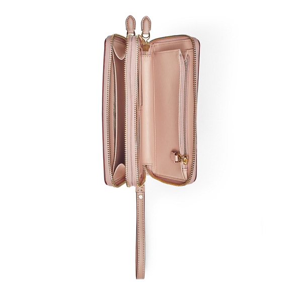 Mellow Pink Double-Zip Leather Wristlet Lauren 4