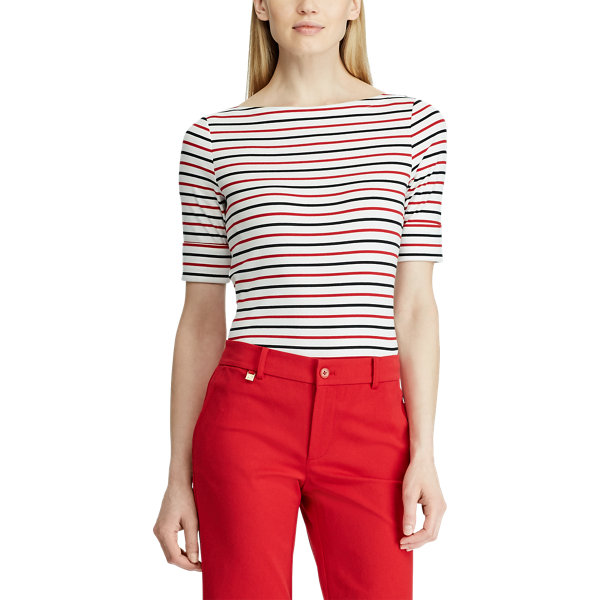 Silk Wht/Polo Blk/Lipstic Cotton Boatneck Top Lauren 3