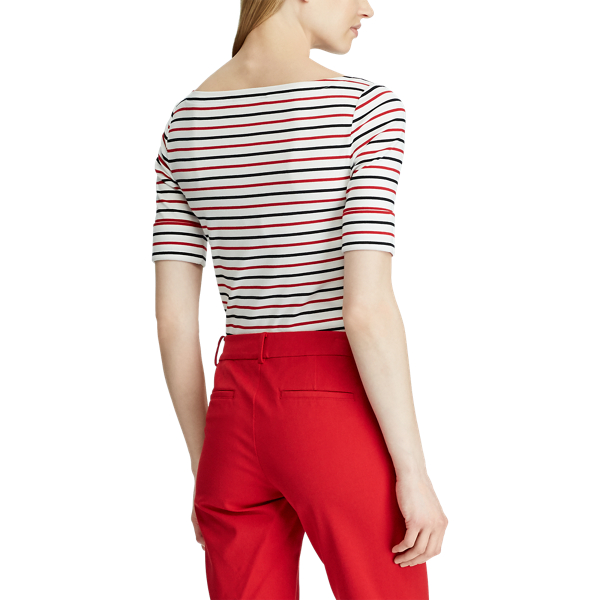 Silk Wht/Polo Blk/Lipstic Cotton Boatneck Top Lauren 4