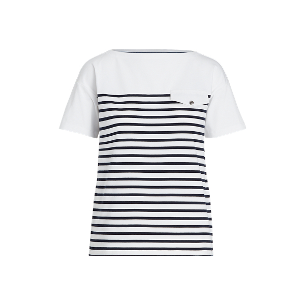 Striped Cotton Boatneck Top Lauren em 1
