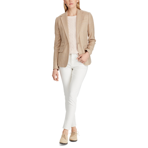 Glen Plaid Linen-Blend Blazer Lauren em Tan Multi 2