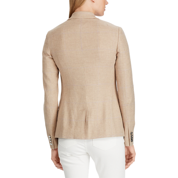 Glen Plaid Linen-Blend Blazer Lauren em Tan Multi 4
