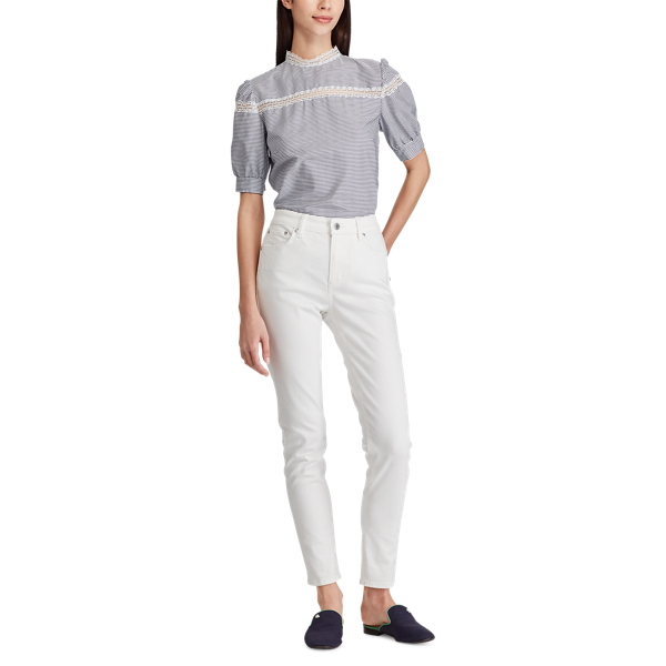 Blue Multi Lace-Trimmed Cotton Top Lauren 2