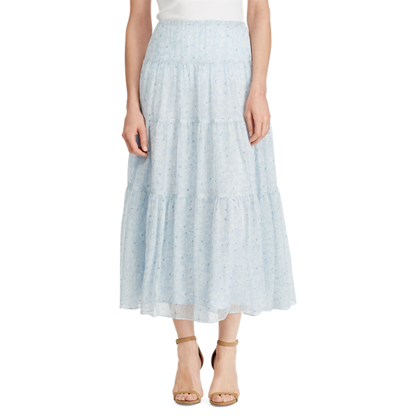 English Blue Multi Floral Georgette Peasant Skirt Lauren 4