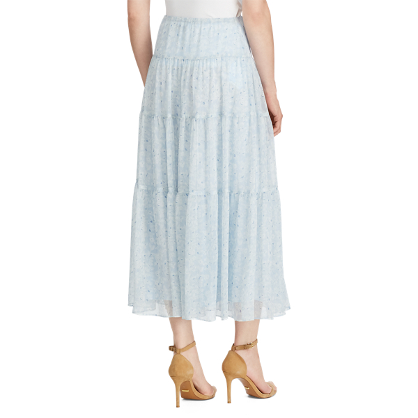 English Blue Multi Floral Georgette Peasant Skirt Lauren 5