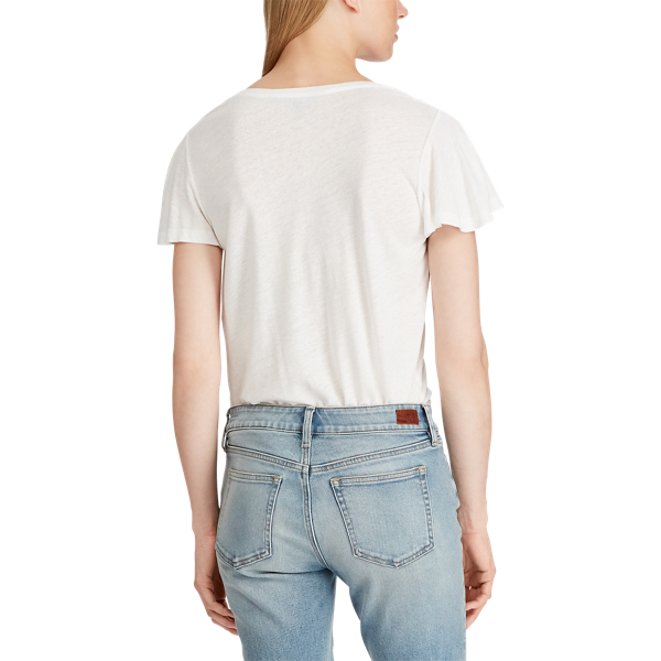 Silk White Flutter-Sleeve Tee Lauren 5