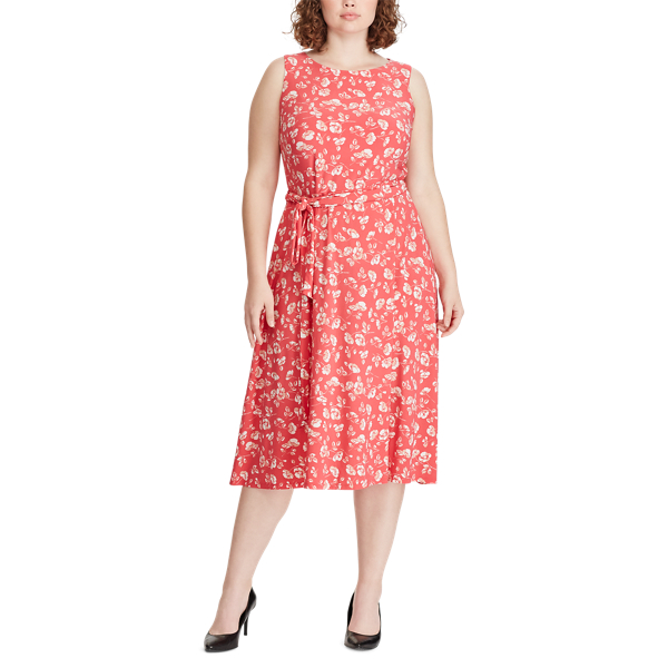 Robe ajust&eacute;e et &eacute;vas&eacute;e fleurie Lauren Woman en Carambole/P&ecirc;che/Colonial 3