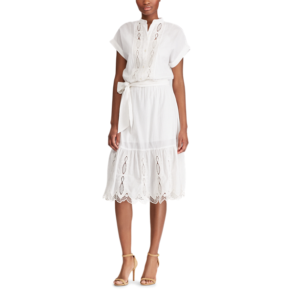 Baumwollkleid mit Lochstickerei Lauren in Wei&szlig; 3