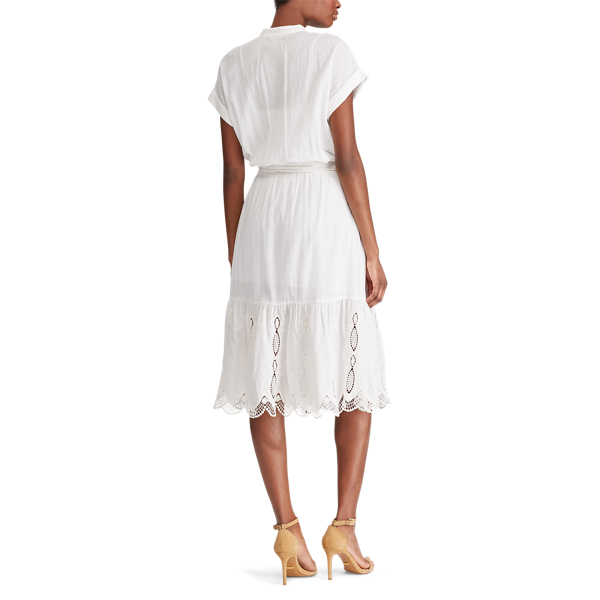 Baumwollkleid mit Lochstickerei Lauren in Wei&szlig; 5