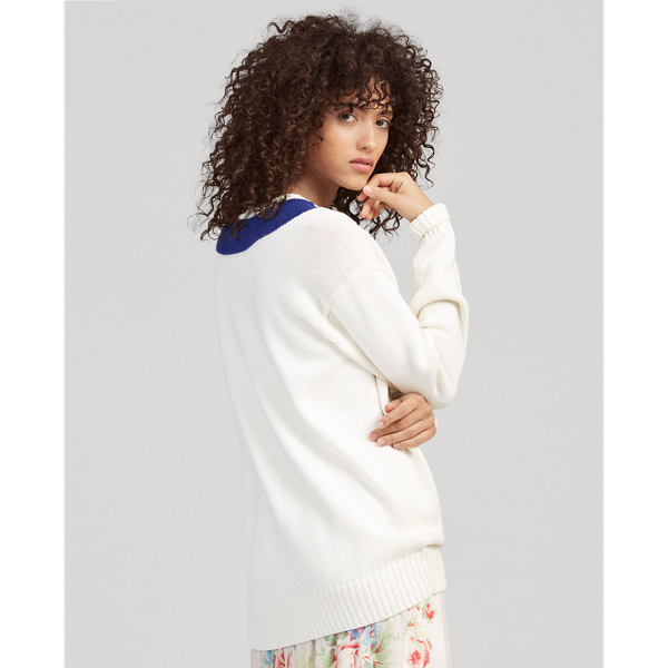 Light Cream/Royal Polo Cotton V-Neck Jumper Polo Ralph Lauren 5