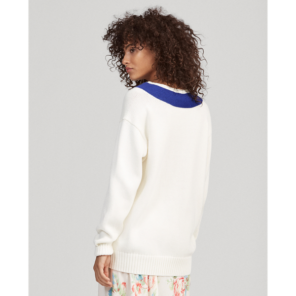 Light Cream/Royal Polo Cotton V-Neck Jumper Polo Ralph Lauren 6