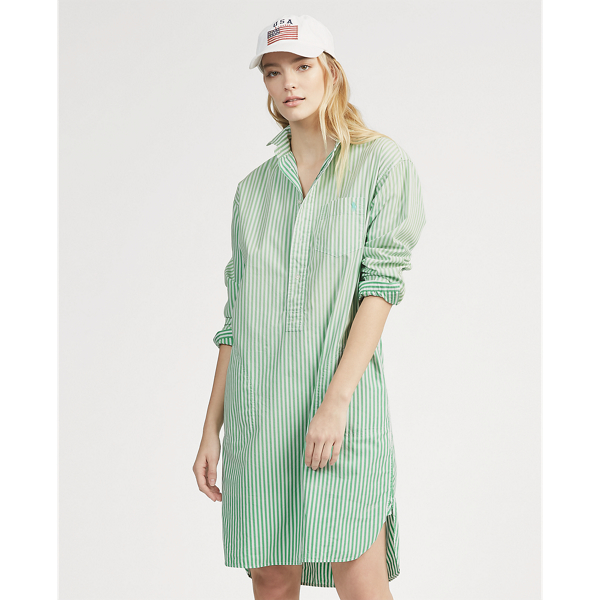 Seafoam Green/White Striped Poplin Shirtdress Polo Ralph Lauren 1