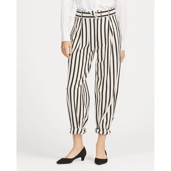 Winter Cream/Polo Black Striped Cotton Wide-Leg Trouser Polo Ralph Lauren 3