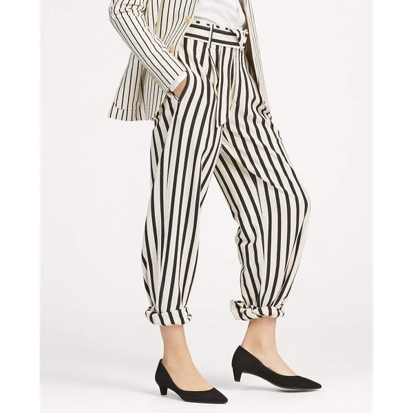 Winter Cream/Polo Black Striped Cotton Wide-Leg Trouser Polo Ralph Lauren 4