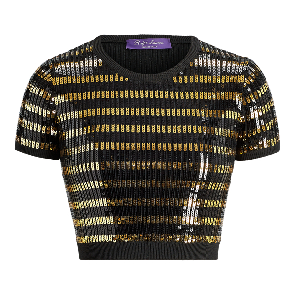 Maglia a girocollo con paillettes Ralph Lauren Collection in Righe oro e nere 2