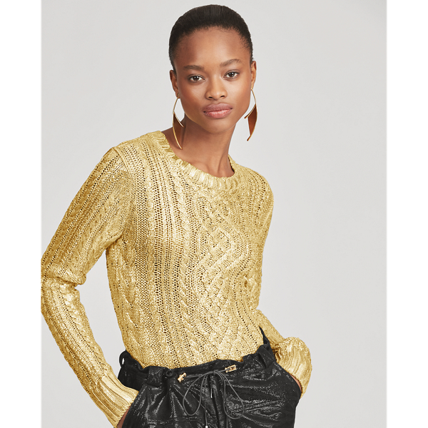 Gold Foil-Print Aran-Knit Jumper Ralph Lauren Collection 4