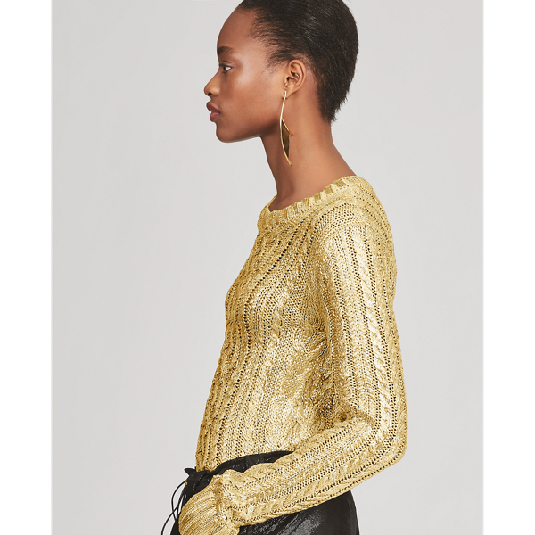 Gold Foil-Print Aran-Knit Jumper Ralph Lauren Collection 5