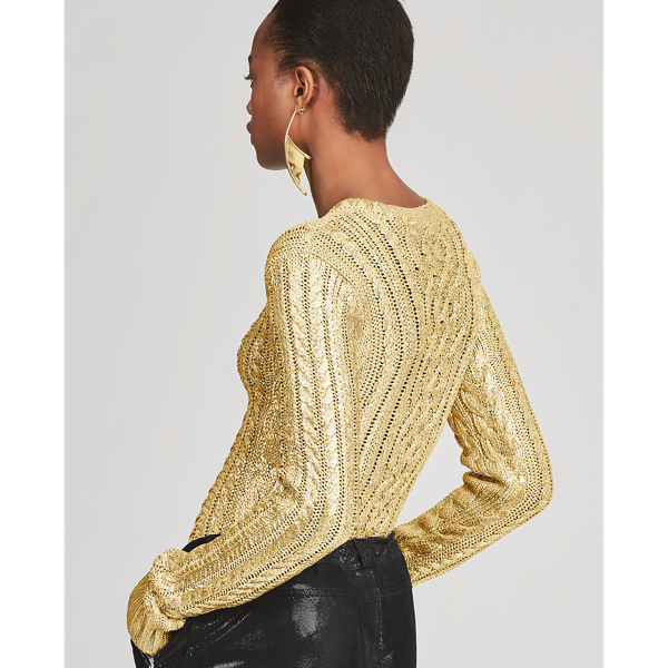 Gold Foil-Print Aran-Knit Jumper Ralph Lauren Collection 6