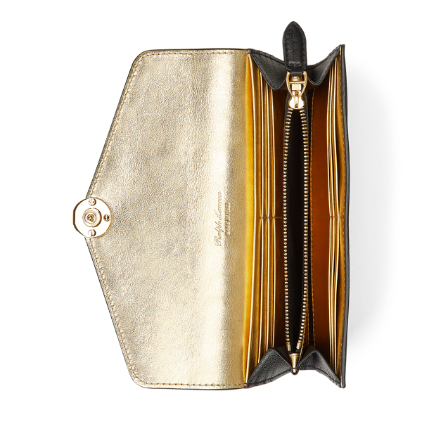 Black/Gold Logo-Snap Calfskin Wallet Ralph Lauren Collection 3