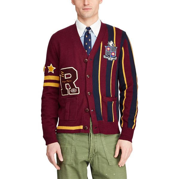 Classic Wine/Gold/Navy The Polo Crest Cardigan Polo Ralph Lauren 5