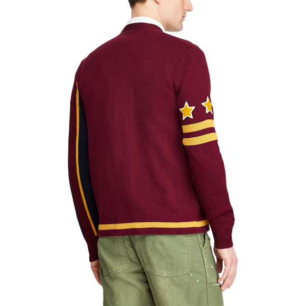 Classic Wine/Gold/Navy The Polo Crest Cardigan Polo Ralph Lauren 6