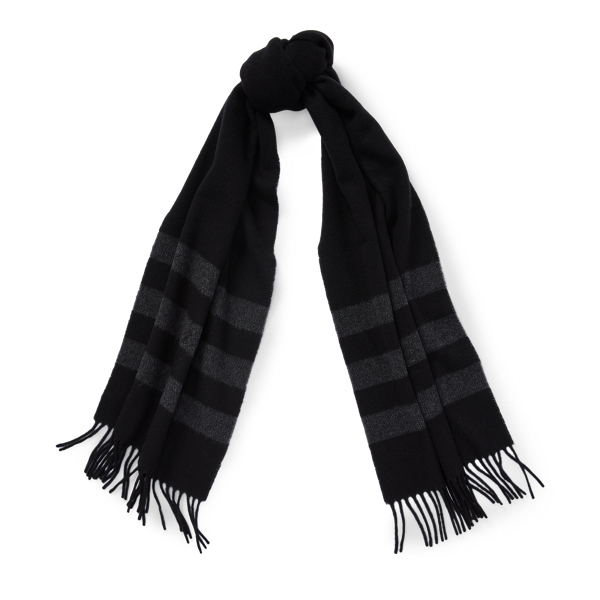 Black/Charcoal Blanket-Stripe Wool Scarf Polo Ralph Lauren 1