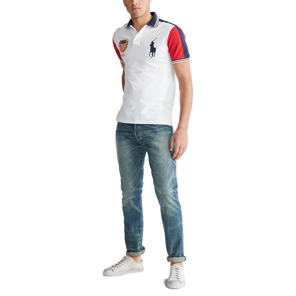 White Multi Custom Slim Fit Mesh Polo Polo Ralph Lauren 4