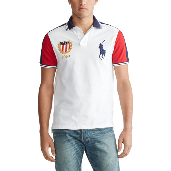 White Multi Custom Slim Fit Mesh Polo Polo Ralph Lauren 5