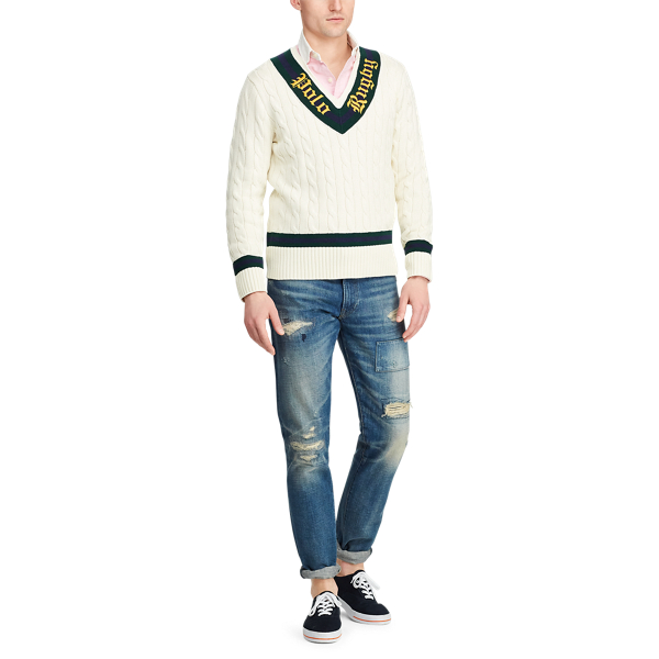 Cream/Forest/Wine Rugby Cricket Jumper Polo Ralph Lauren 4