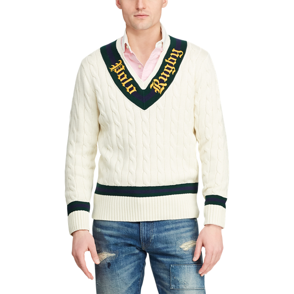 Cream/Forest/Wine Rugby Cricket Jumper Polo Ralph Lauren 5
