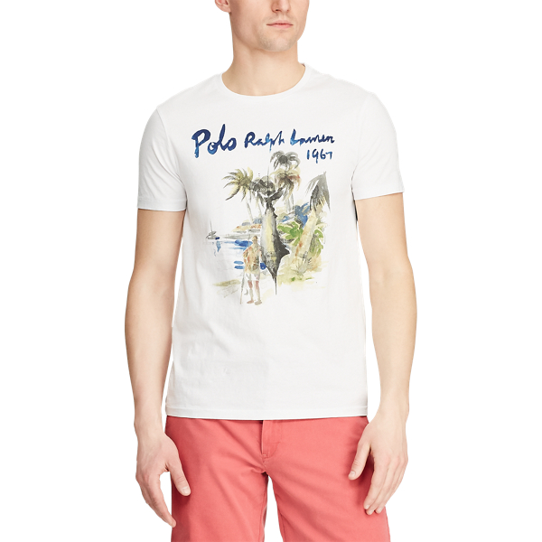 White Custom Slim Fit Graphic Tee Polo Ralph Lauren 5