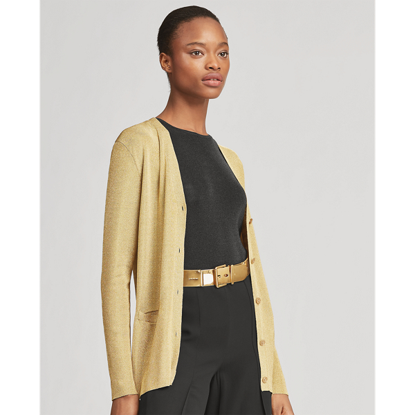Long-Sleeve V-Neck Cardigan Ralph Lauren Collection em Gold 3