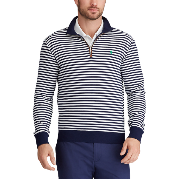 Refined Navy/White Slim Fit French Terry Pullover Polo Golf 3