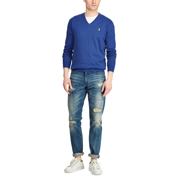 Yacht Blue Heather Slim Fit Cotton V-Neck Jumper Polo Ralph Lauren 4