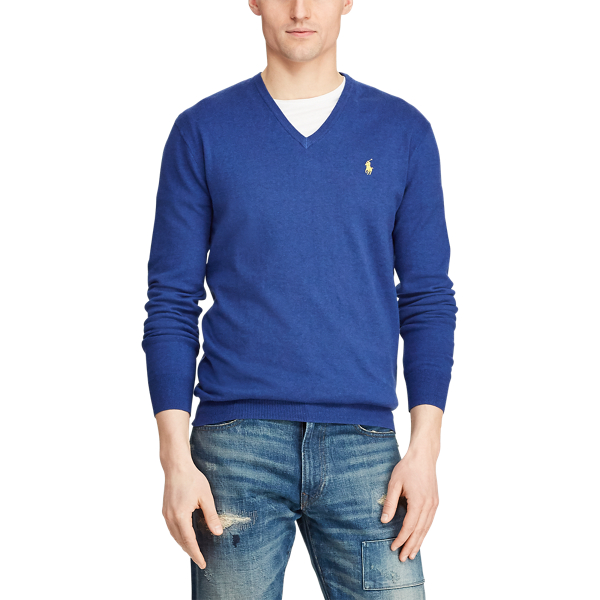 Yacht Blue Heather Slim Fit Cotton V-Neck Jumper Polo Ralph Lauren 5