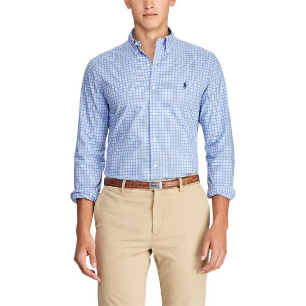 Light Blue Multi Slim Fit Plaid Poplin Shirt Polo Ralph Lauren 4