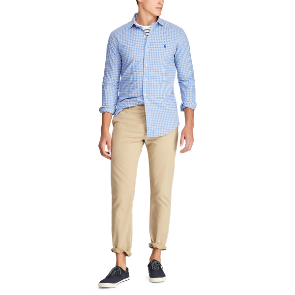 Chemise &eacute;cossaise ajust&eacute;e popeline Polo Ralph Lauren en Bleu clair multi 4