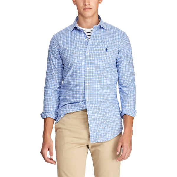 Chemise &eacute;cossaise ajust&eacute;e popeline Polo Ralph Lauren en Bleu clair multi 5