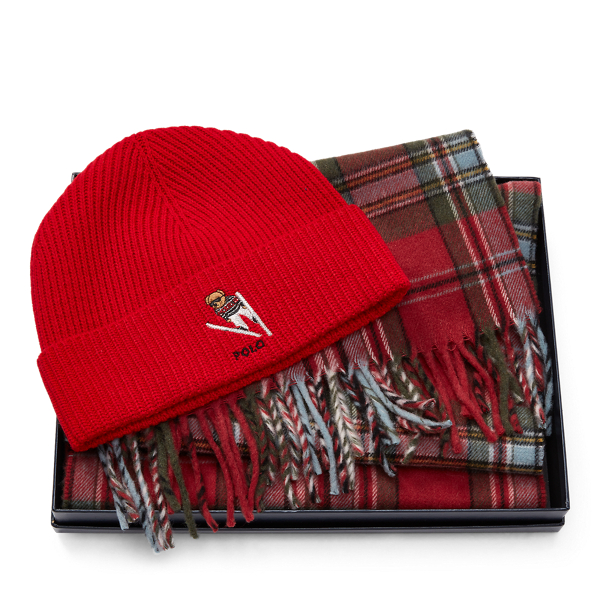 Bear Hat Plaid Scarf Set