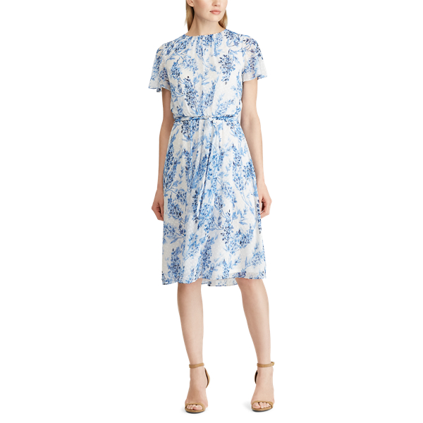 Robe jacquard fleurie Lauren en Cr&egrave;me/Bleu/Multi 3