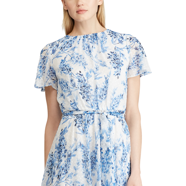 Robe jacquard fleurie Lauren en Cr&egrave;me/Bleu/Multi 5