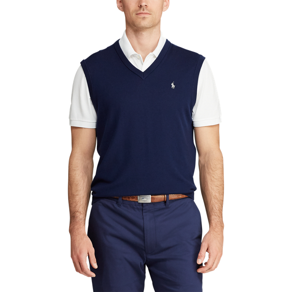 Refined Navy Merino Wool Sleeveless Jumper Polo Golf 3