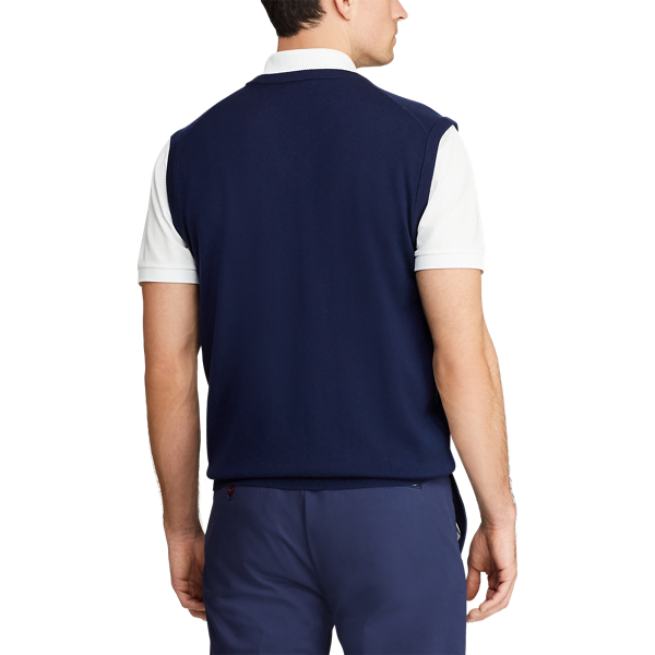 Refined Navy Merino Wool Sleeveless Jumper Polo Golf 4
