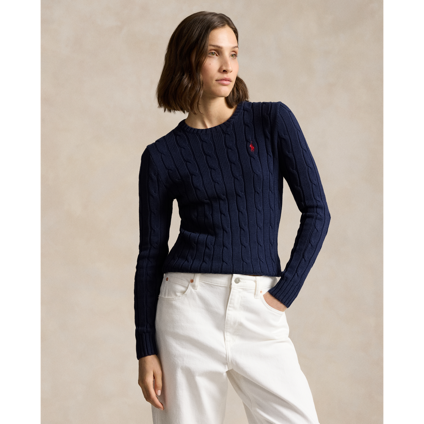Женский свитер Ralph Lauren Cable-Knit Cotton Crewneck, цвет: Тёмно-зелёный тёмно-синий — фото 4