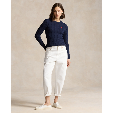 Женский свитер Ralph Lauren Cable-Knit Cotton Crewneck, цвет: Тёмно-зелёный тёмно-синий